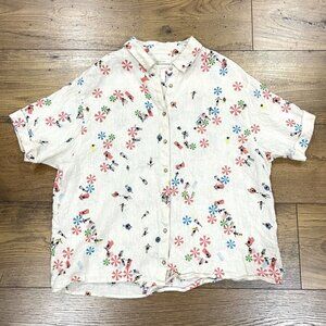 Cynthia Rowley Floral Button Down Shirt - White, Red, Blue
